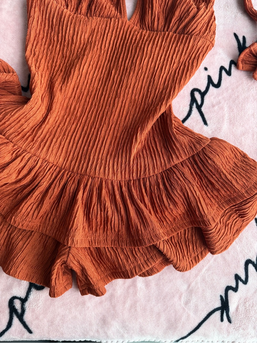 Rust Orange Halter Ruffle Romper - Picture 4 of 8